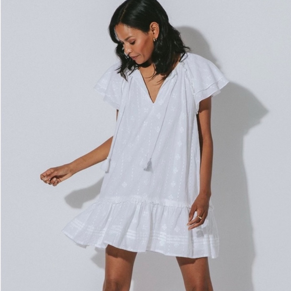 Cleobella - White  Ruffle Sleeve Mini Dress